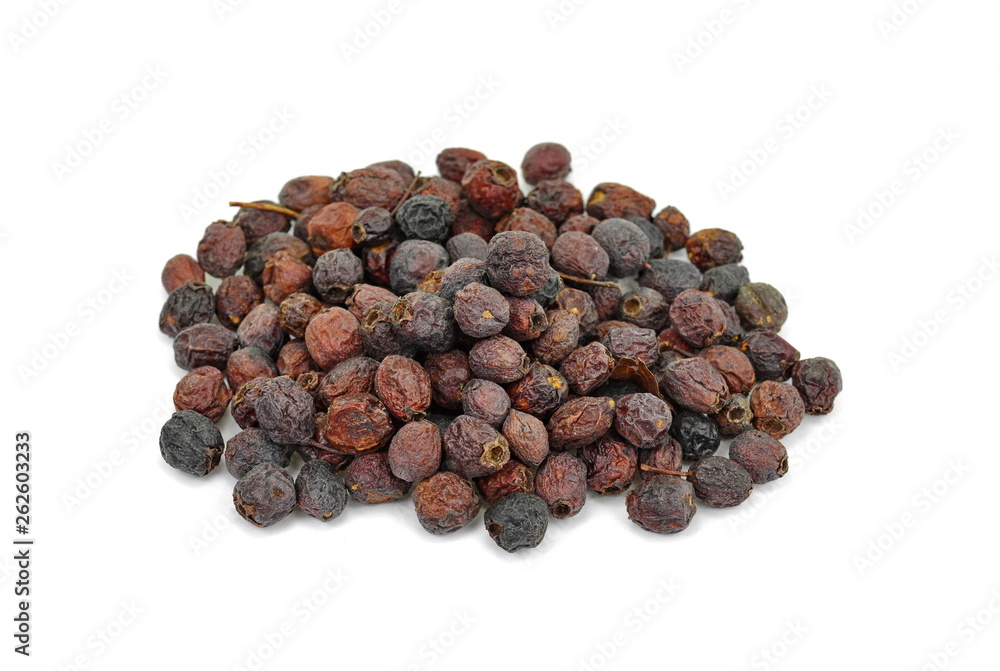 Dried medicinal herbs raw materials isolated on white. Fruit of Crataegus commonly called hawthorn, thornapple, May-tree, whitethorn, or hawberry. Cure for the heart. Dried medicinal herbs raw materials isolated on white. Fruit of Crataegus commonly called hawthorn, thornapple, May-tree, whitethorn, or hawberry. Cure for the heart.