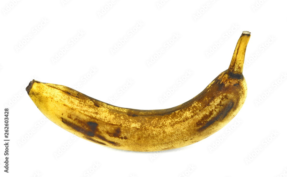 Overripe banana isolated on white background.