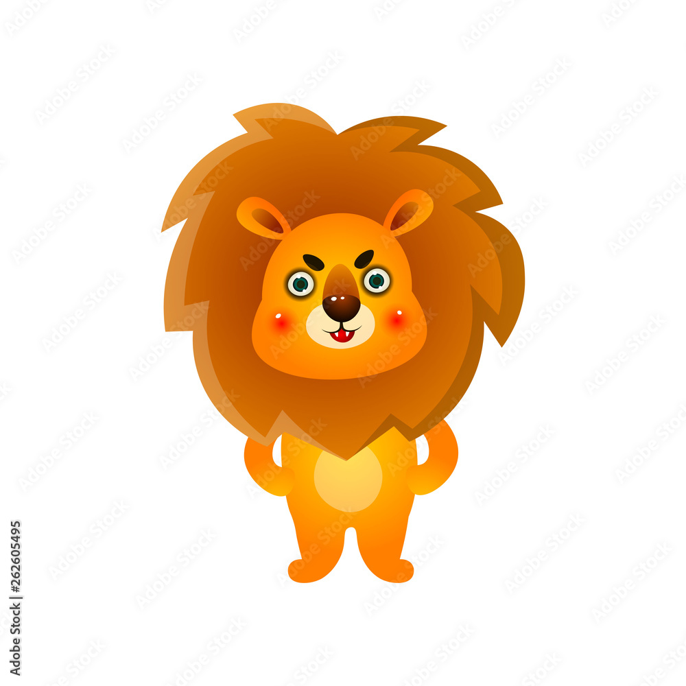 Nervous cute colorful kid lion after morning wake up
