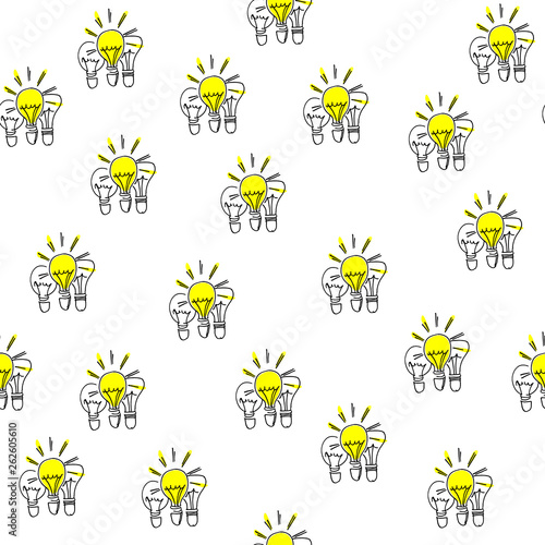 Seamless pattern. Hand drawn bulbs trios. Electricity theme. Also a concept of leadership and success
