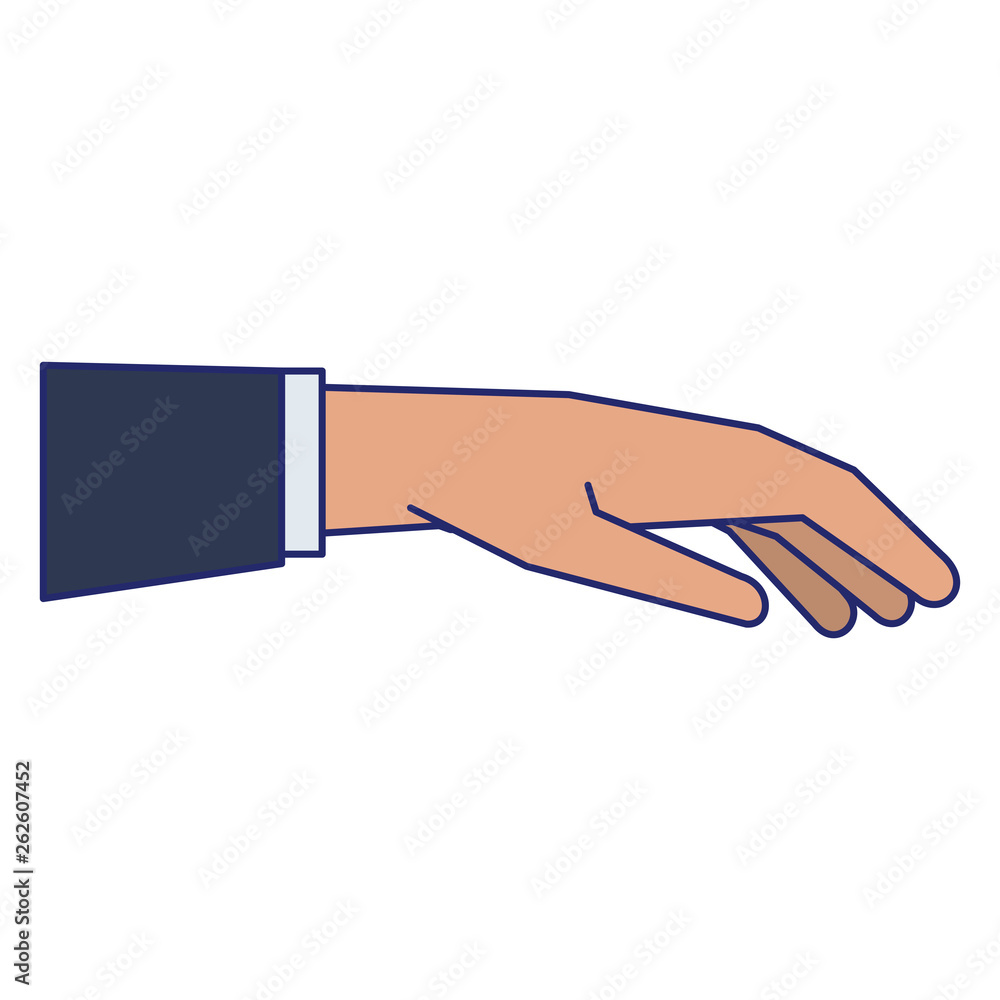 Hand giving business suit isolated blue lines Hand giving business suit isolated blue lines