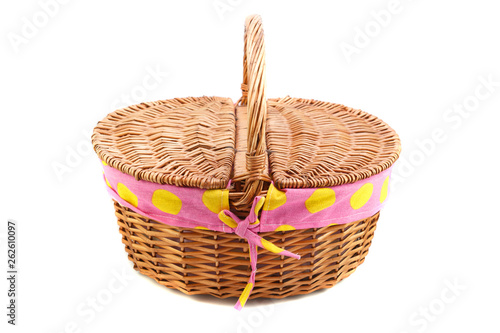 Picnic wicker basket on a white background