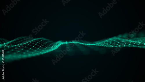 Wave 3d. Futuristic point wave. Abstract background with a dynamic wave. Data technology illustration.