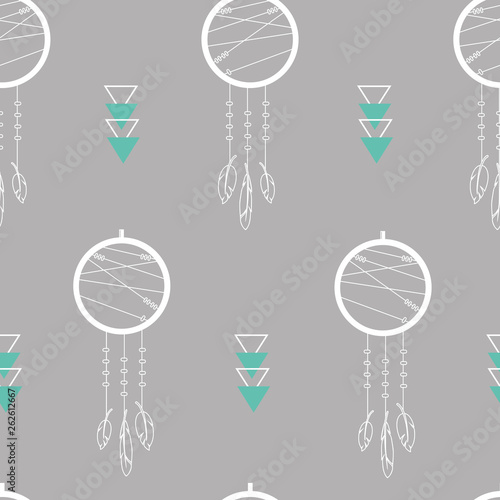 Vector Grey Modern Dream Catcher Pattern. Great for Wallpaper and inviations