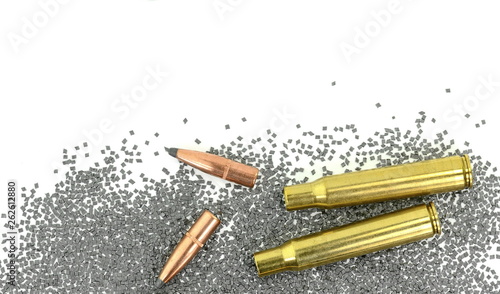 A rifle bullet with gun powder isolated