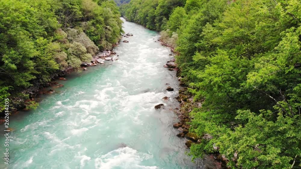 Aerial shot of Tara river in Montenegro, spring whitewater Aerial shot of Tara river in Montenegro, spring whitewater