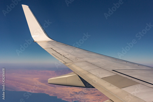 View of the earth from the wing of the aircraft. Africa. Suez canal. Sinai. Egypt.