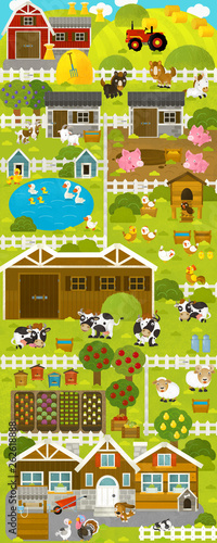 Fototapeta Naklejka Na Ścianę i Meble -  cartoon scene with farm village and farm animals - illustration for children