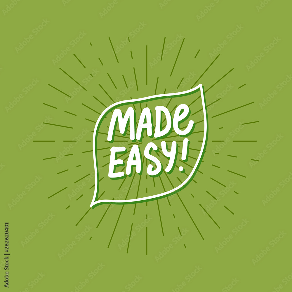 Made Easy Vector card with handwritten inscription on green rays background