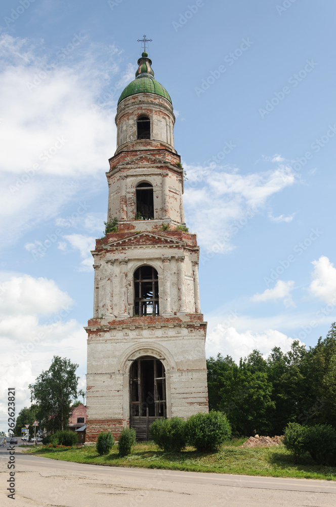 Old belfry in small russian town of Krasny Kholm