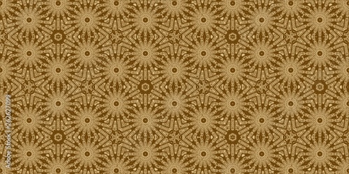 Gold symmetry pattern and geometric golden design, textile print.