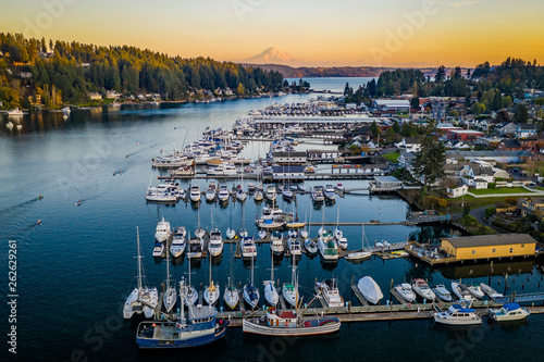 Canvas Print Sunset Glow Over The Boats Of Gig Harbor Washington