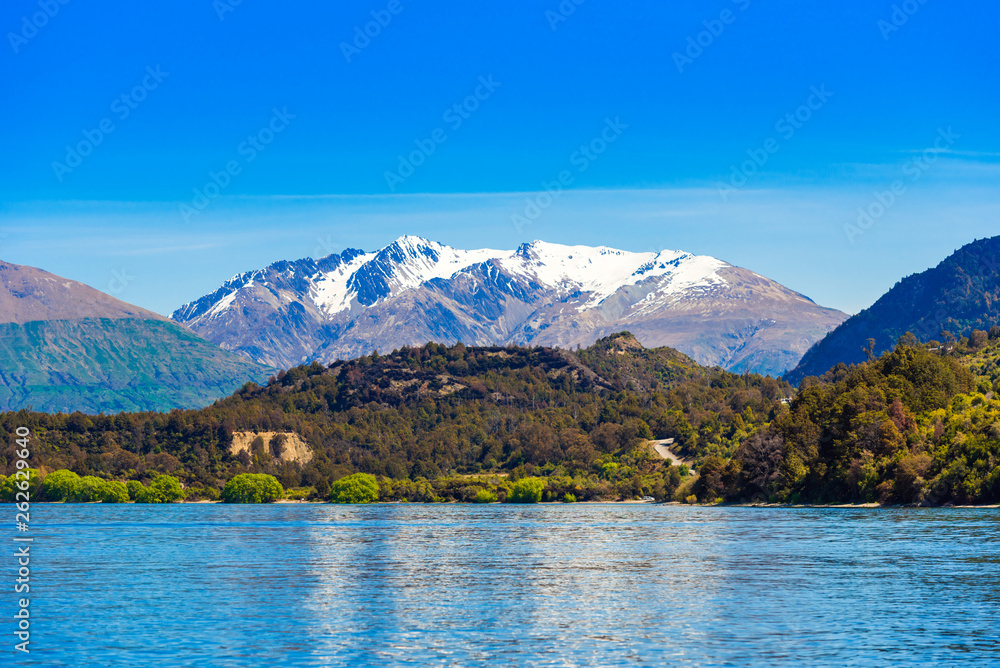 View of the landscape in Southern Alps, New Zealand. Copy space for text.