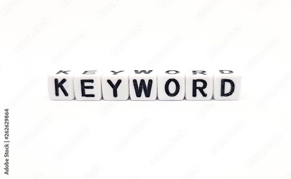 keyword word built with white cubes and black letters on white background