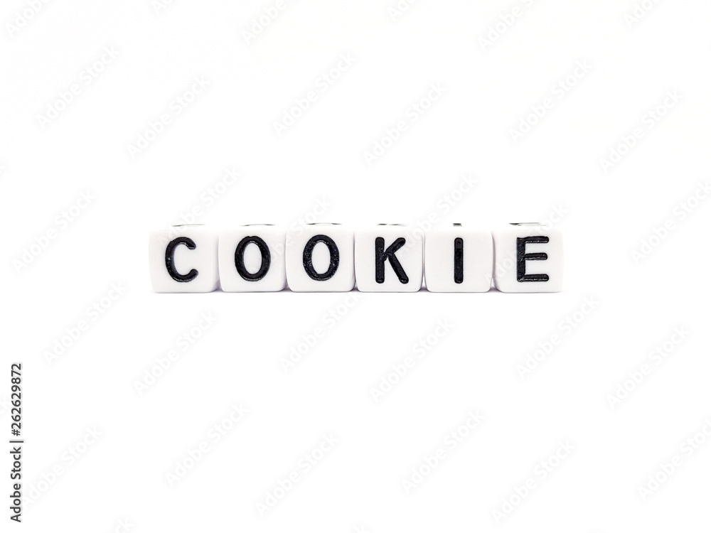 cookie word built with white cubes and black letters on white background cookie word built with white cubes and black letters on white background