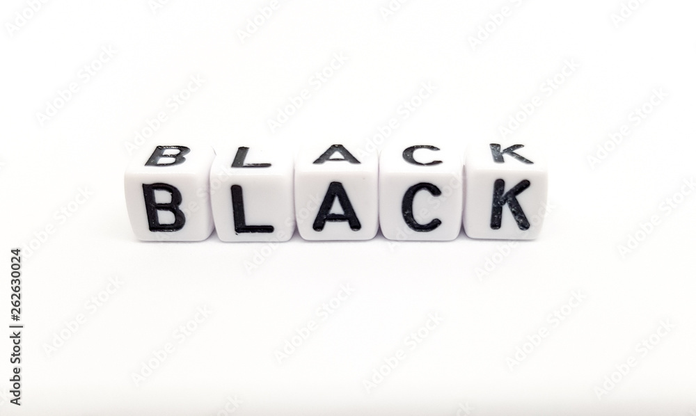 black word built with white cubes and black letters on white background black word built with white cubes and black letters on white background