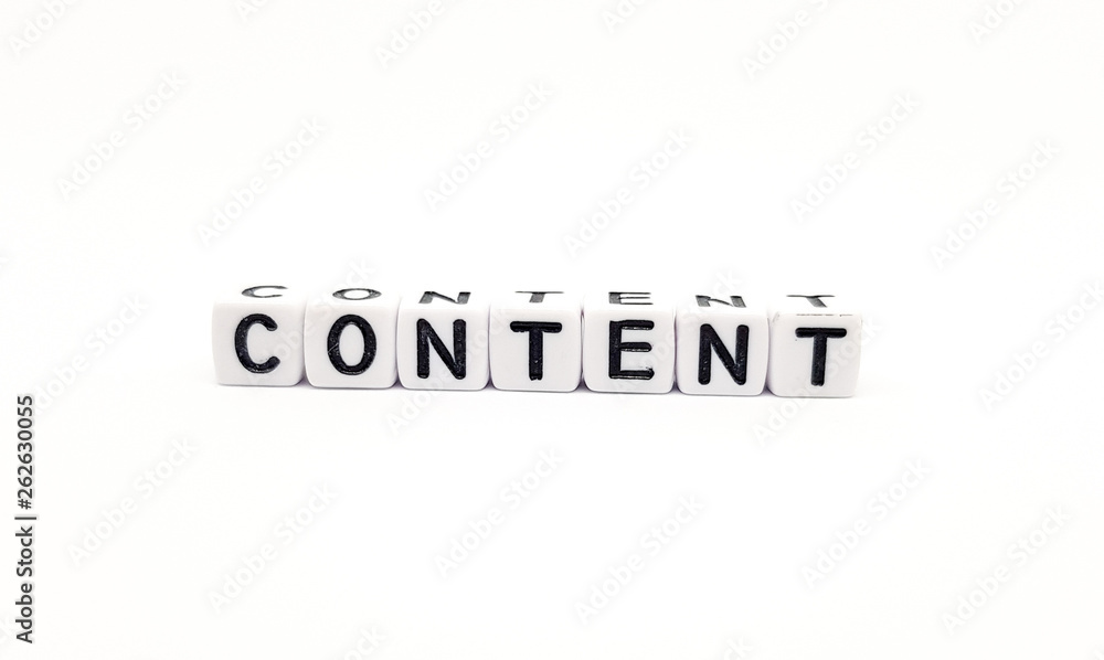 content word built with white cubes and black letters on white background