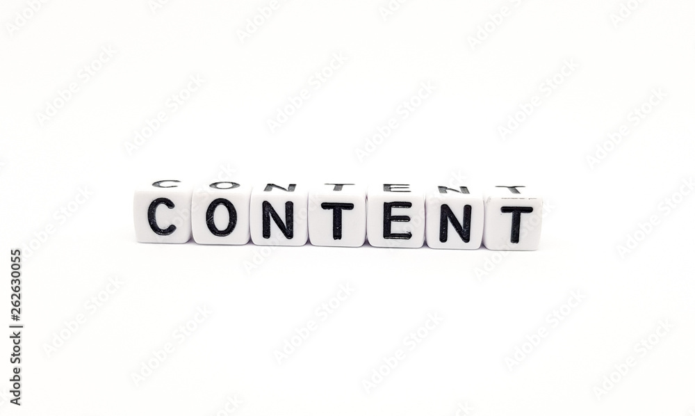 content word built with white cubes and black letters on white background content word built with white cubes and black letters on white background