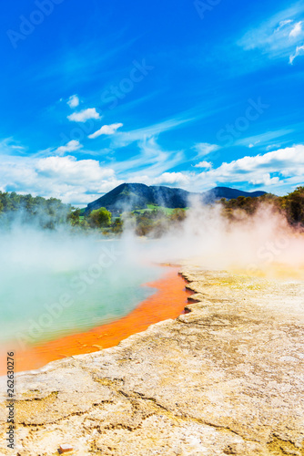 Canvastavla Geothermal pools in Wai-O-Tapu park, Rotorua, New Zealand.