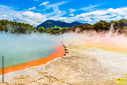 Geothermal pools in Wai-O-Tapu park, Rotorua, New Zealand.