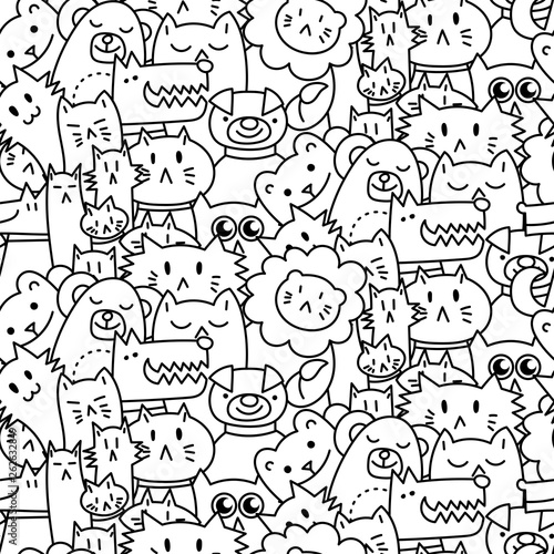 Seamless pattern with cute animals. Dogs, Cats, lion
