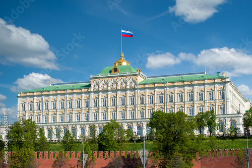 Grand Kremlin Palace in Moscow against the backdrop of clouds on a sunny day