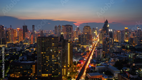 twilight sunset skyline with cityscape view in metropolis