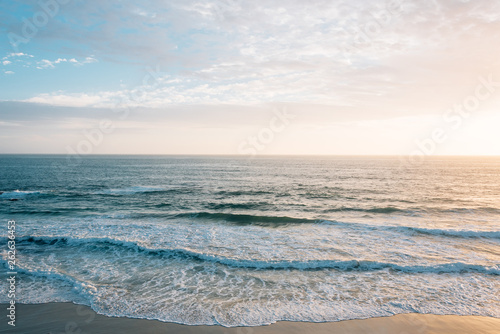 Waves in the Pacific Ocean at sunset, in Laguna Beach, Orange County, California