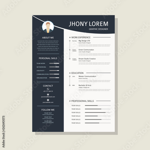 resume design template with a black and white background (Curriculum vitae design) - Vector