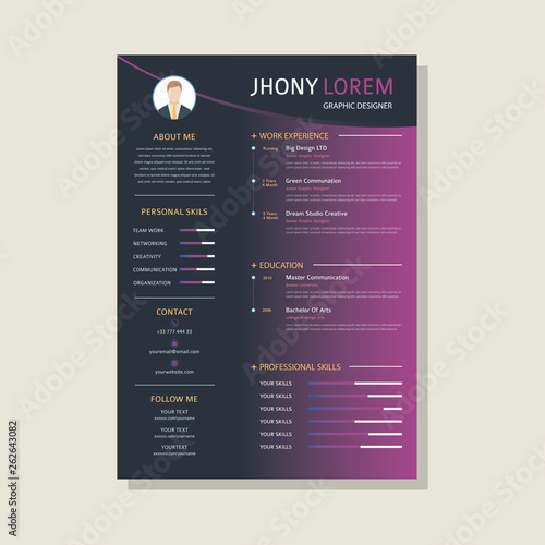 Resume design template with background (Curriculum vitae design) with color gradation - Vector