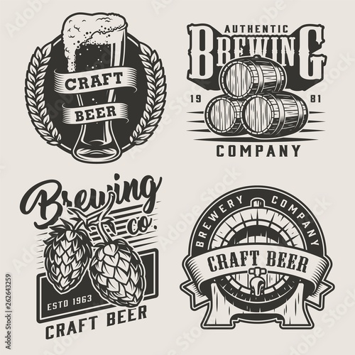 Vintage monochrome craft beer badges