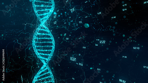 Human genome mapping research of human DNA double helix and genes in molecular chemistry - 3D render photo