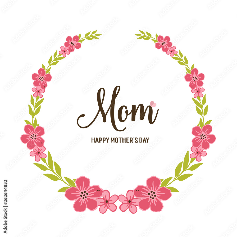 Vector illustration crowd of pink flower frame with decorative of card love mom