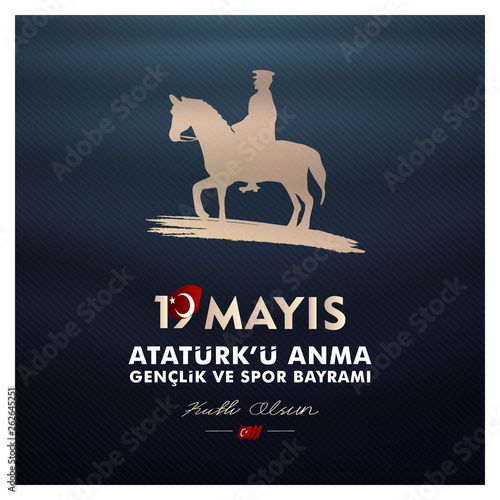 19 may, Commemoration of Atatürk, Youth and Sports Day, (19 mayıs, Atatürk'ü anma gençlik ve spor bayramı.) vector illustration.	