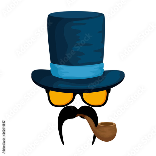 eyeglasses and mustache with tophat hipster style
