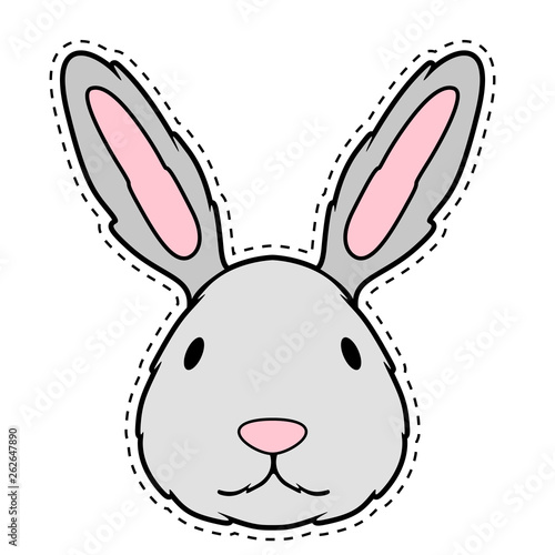 Cute bunny face dotted sticker. Vector illustration design