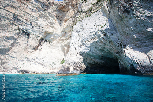 view of famous blue caves on Zakynthos island in Greece, Europe