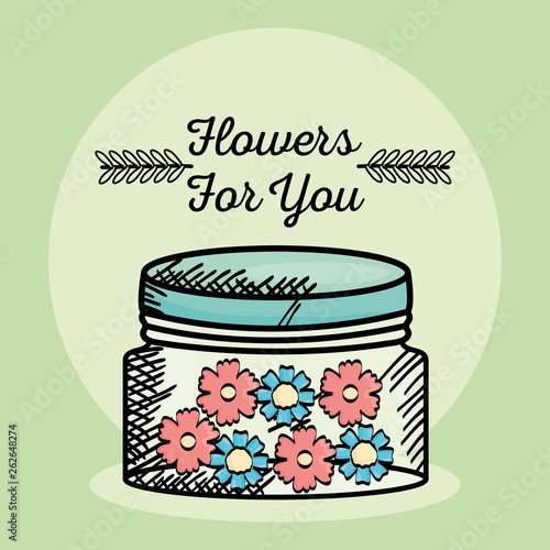 mason jar glass with flowers drawing