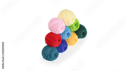 Colorful yarn for knitting on White background