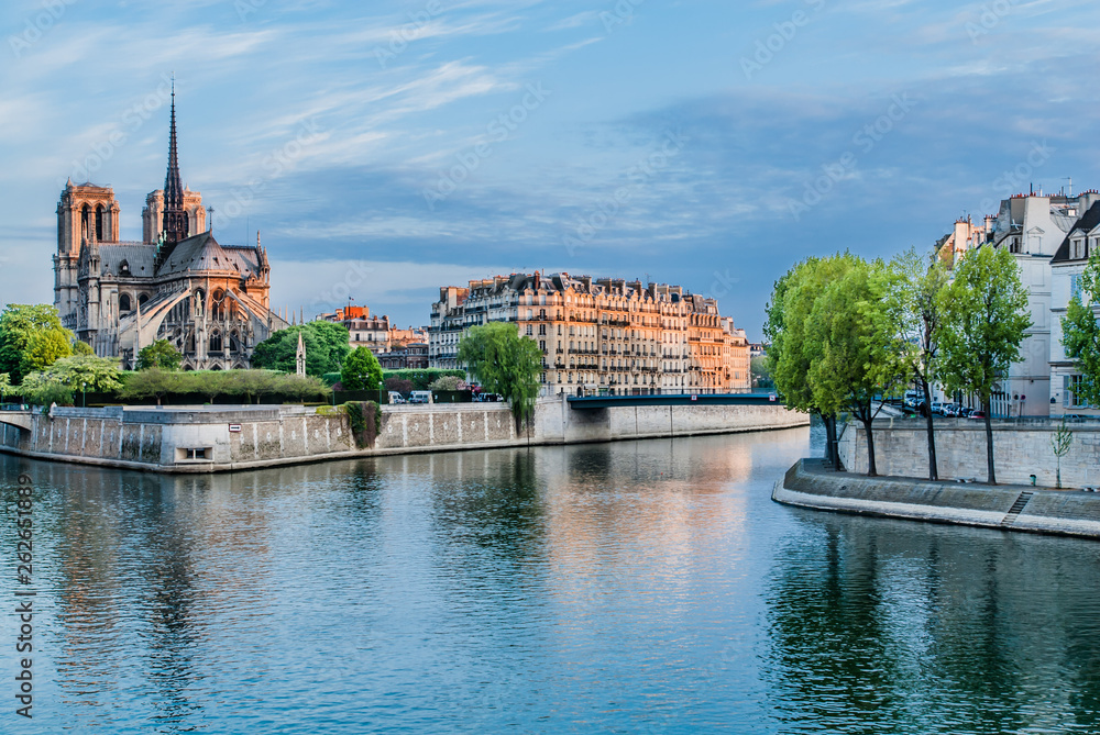 notre dame de paris and the seine river France in the city of Paris in france