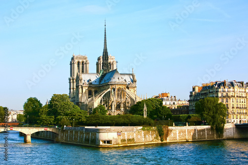 Notre Dame de Paris carhedral on the la seine riverside