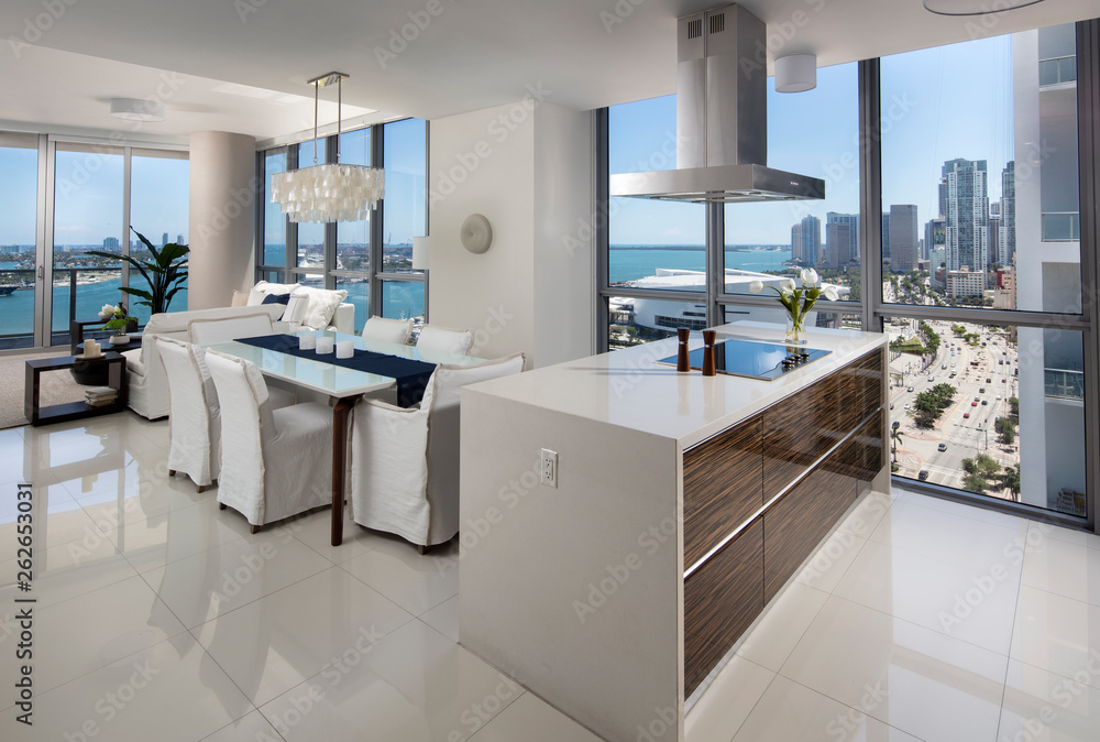 Miami apartment overall Living and Dining Space with Stunning View to ...