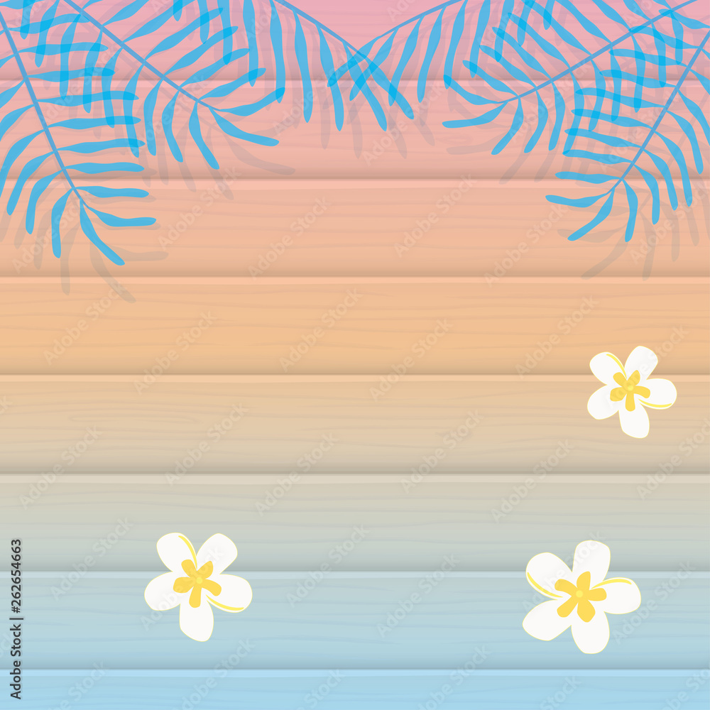 木の板とトロピカルな植物の背景イラスト Stock Vector Adobe Stock