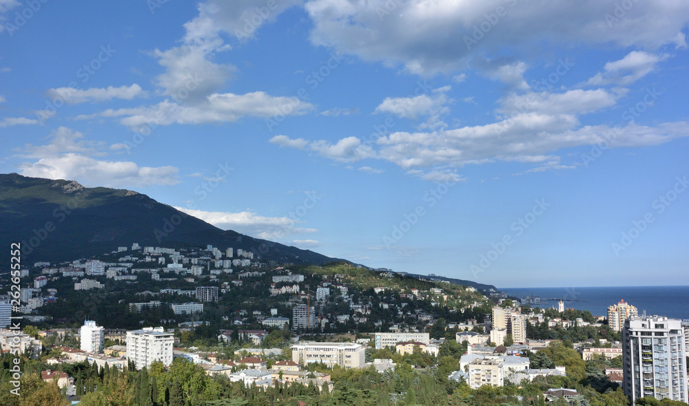 View of the city of Yalta from the cable car cabin View of the city of Yalta from the cable car cabin