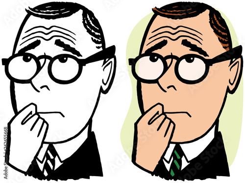 A man wearing glasses with a worried expression on his face. 