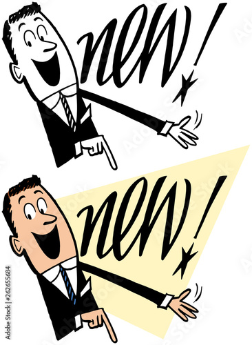 A businessman excitedly presents something new