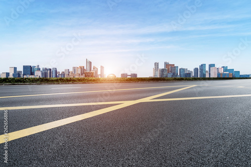 Road and skyline of urban architecture