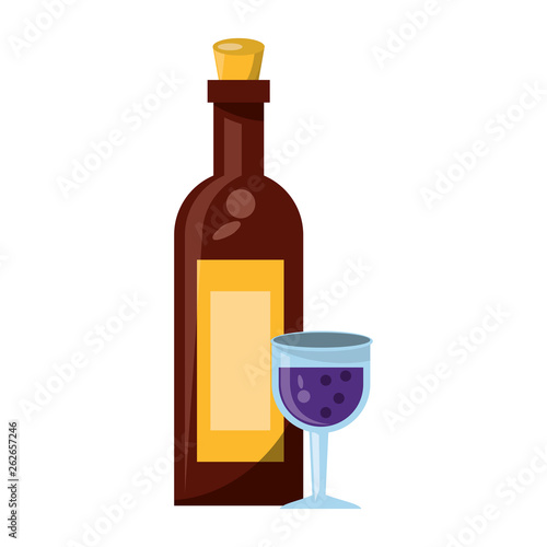 Wine bottle and cup isolated