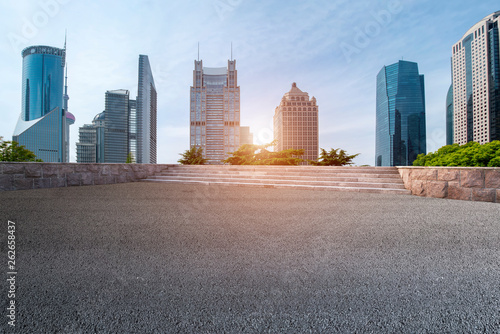 Photography Empty Asphalt Road Through Modern City of Shanghai, China..