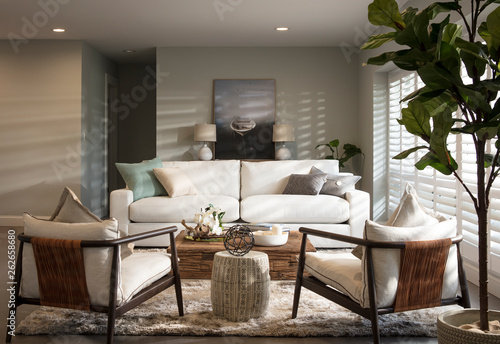 Florida home with warm afternoon light streaming in illuminating the room.  photo